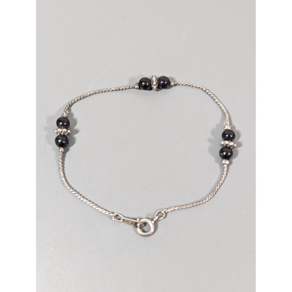 Vintage Black Station Chain Bead Bracelet‎ 7"